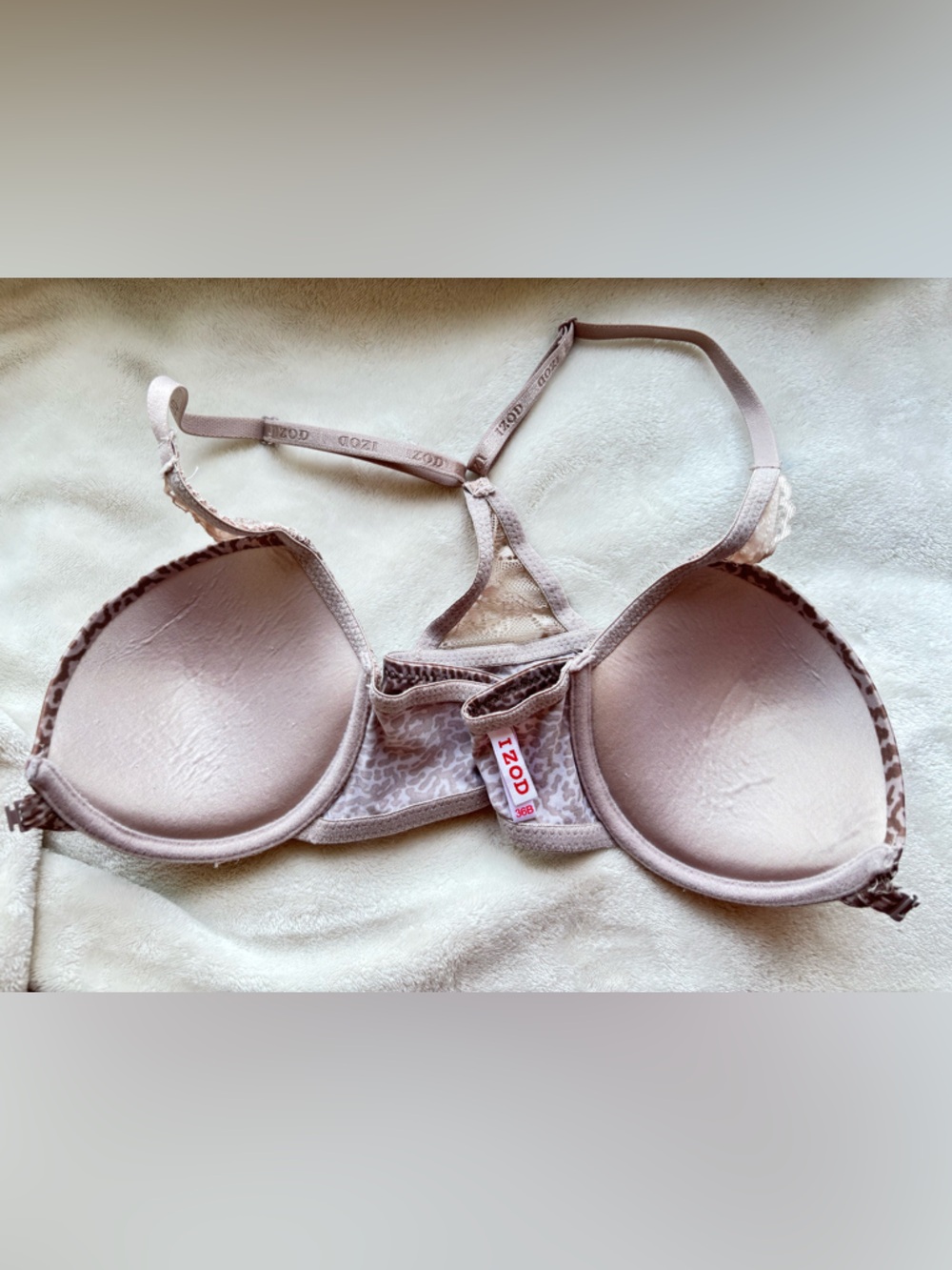 Izod Leopard Print Lace Trim Bra in Taupe 36B Underwire EUC - Picture 3 of 13